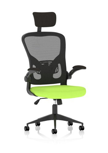 Ace Executive Mesh Back Office Chair With Folding Arms Bespoke Fabric Seat Myrrh Green - KCUP2003 DD