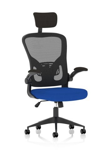 Ace Executive Mesh Back Office Chair With Folding Arms Bespoke Fabric Seat Stevia Blue - KCUP2005 DD