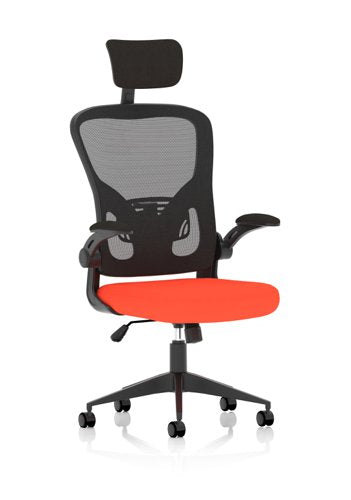 Ace Executive Mesh Back Office Chair With Folding Arms Bespoke Fabric Seat Tabasco Orange - KCUP2006 DD