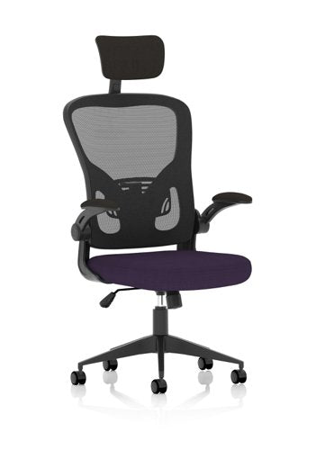 Ace Executive Mesh Back Office Chair With Folding Arms Bespoke Fabric Seat Tansy Purple - KCUP2007 DD