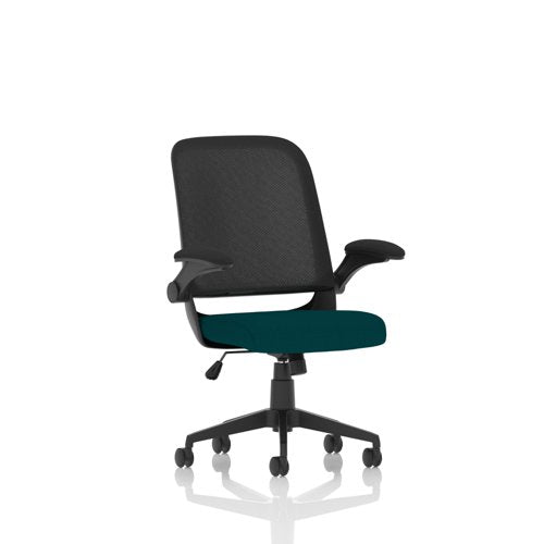 Crew Mesh Back Task Operator Office Chair Bespoke Fabric Seat Maringa Teal With Folding Arms - KCUP2018 DD