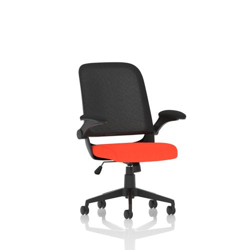 Crew Mesh Back Task Operator Office Chair Bespoke Fabric Seat Tabasco Orange With Folding Arms - KCUP2022 DD