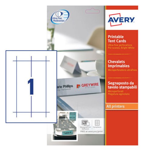 Avery Printable Tent Card 210x60mm 1 Per Sheet 190gsm White (Pack 20) L4796-20