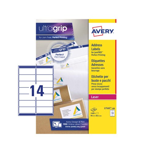 Avery Laser Address Label 99.1x38.1mm 14 Per A4 Sheet White (Pack 1400 Labels) L7163-100