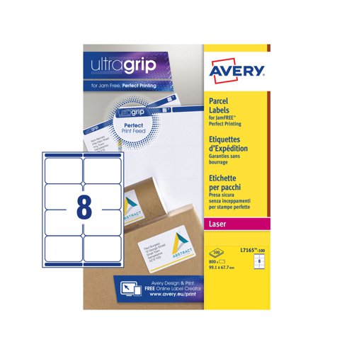 Avery Laser Parcel Label 99x67.7mm 8 Per A4 Sheet White (Pack 800 Labels) L7165-100