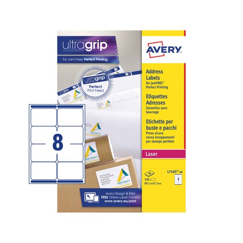 Avery Laser Parcel Label 99x67.7mm 8 Per A4 Sheet White (Pack 320 Labels) L7165-40