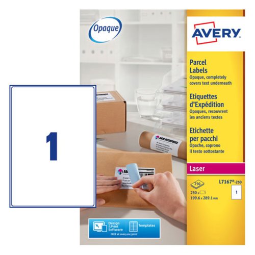 Avery Laser Parcel Label 199.6x289mm 1 Per A4 Sheet White (Pack 250 Labels) L7167-250