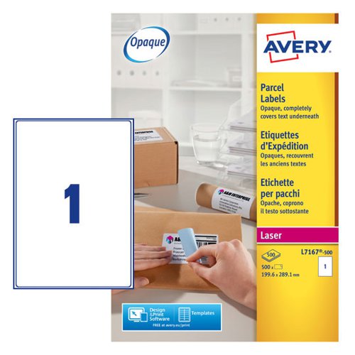 Avery Laser Parcel Label 199.6x289mm 1 Per A4 Sheet White (Pack 500 Labels) L7167-500