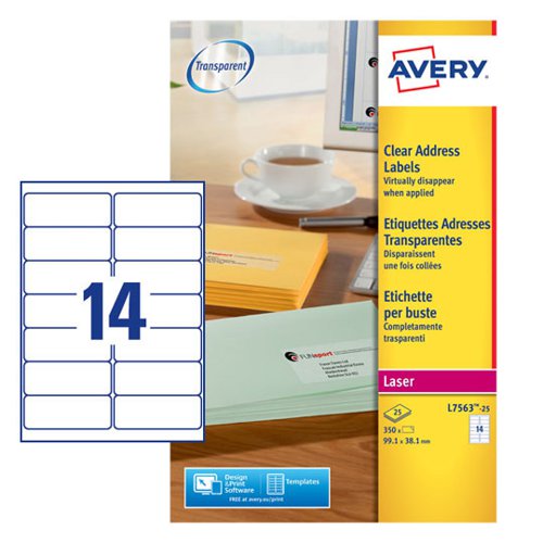 Avery Laser Address Label 99x38mm 14 Per A4 Sheet Clear (Pack 350 Labels) L7563-25