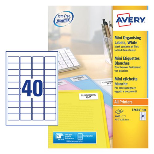 Avery Mini Multipurpose Labels 45.7 x 25.4 mm White (Pack 4000 Labels) - L7654-100