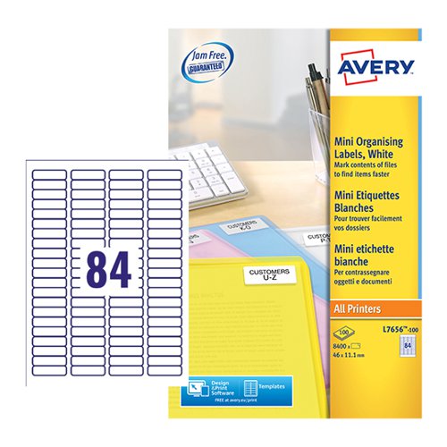 Avery Laser Mini Label 46x11mm 84 Per A4 Sheet White (Pack 8400 Labels) L7656-100