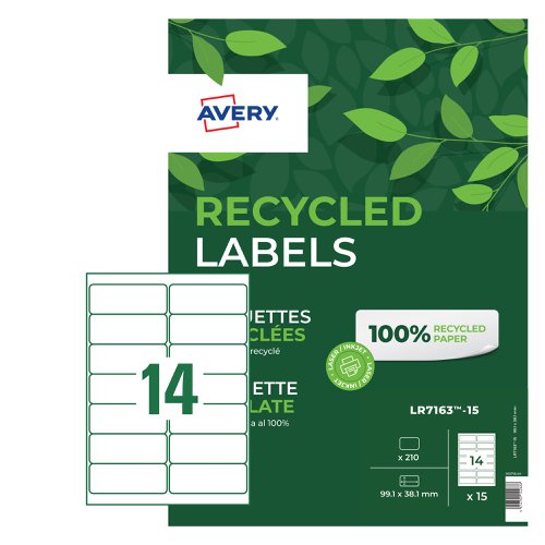 Avery Laser Recycled Address Label 99.1x38.1mm 14 Per A4 Sheet White (Pack 210 Labels) LR7163-15