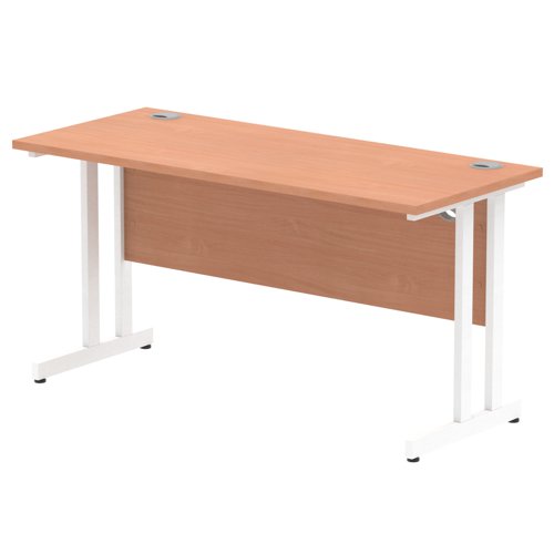 Impulse 1400 x 600mm Straight Desk Beech Top White Cantilever Leg MI001685 DD