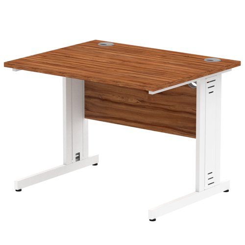 Impulse 1000 x 800mm Straight Desk Walnut Top White Cable Managed Leg MI001994 DD