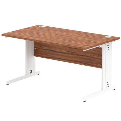 Impulse 1400 x 800mm Straight Desk Walnut Top White Cable Managed Leg MI001996 DD