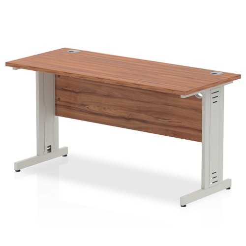 Impulse 1400 x 600mm Straight Desk Walnut Top Silver Cable Managed Leg MI002001 DD