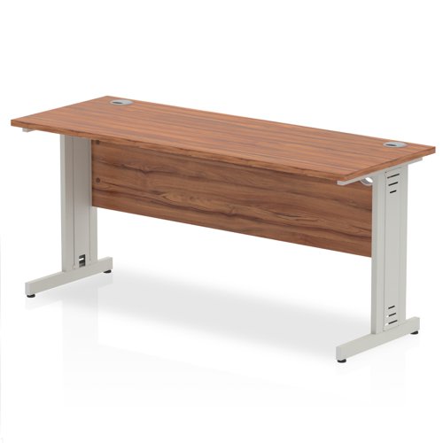 Impulse 1600 x 600mm Straight Desk Walnut Top Silver Cable Managed Leg MI002002 DD