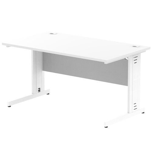 Impulse 1400 x 800mm Straight Desk White Top White Cable Managed Leg MI002272 DD