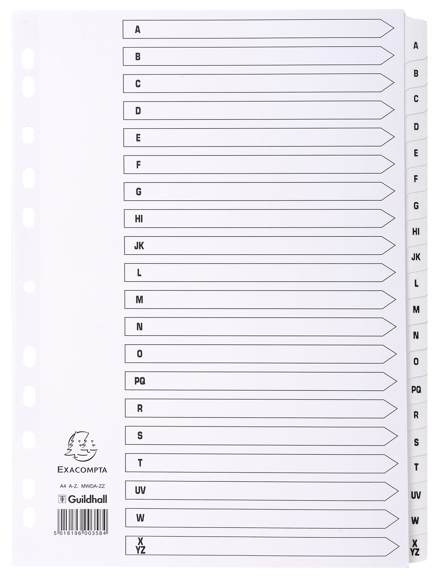 Exacompta Mylar Printed 160 GSM Indices A4 20 Part A to Z Letter Tabs