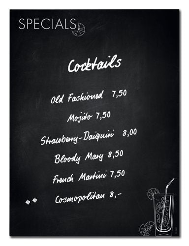 Artverum Magnetic Glass Drywipe Board Happy Hour Design Black 900x1200 - GL276 DD