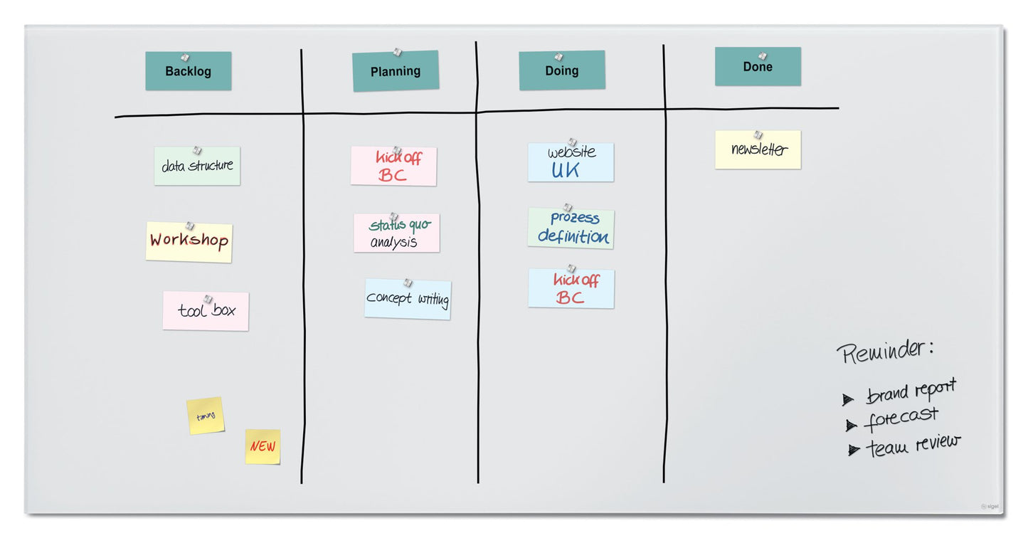 Wall Mounted Magnetic Glass Board 2000x1000x18mm - Matt Super White
