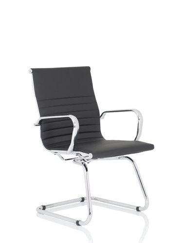 Dynamic Nola Black Soft Bonded Leather Cantilever Conference Chair With Fixed Arms and Chrome Frame - OP000224 DD