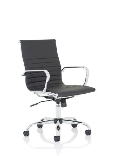 Dynamic Nola Medium Black Soft Bonded Leather Executive Office Chair With Fixed Arms and Chrome Frame - OP000225 DD