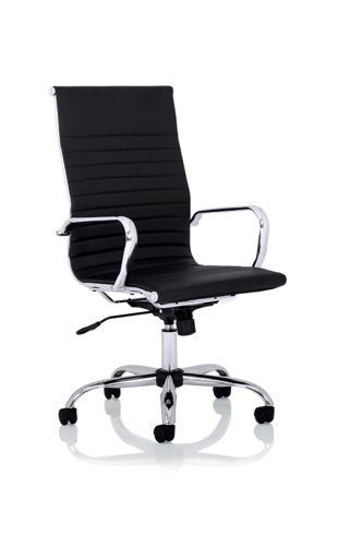 Dynamic Nola High Back Black Soft Bonded Leather Executive Office Chair With Fixed Arms and Chrome Frame - OP000226 DD