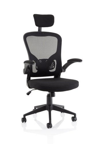 Ace Executive Mesh Back Office Chair With Folding Arms Fabric Seat Black - OP000317 DD