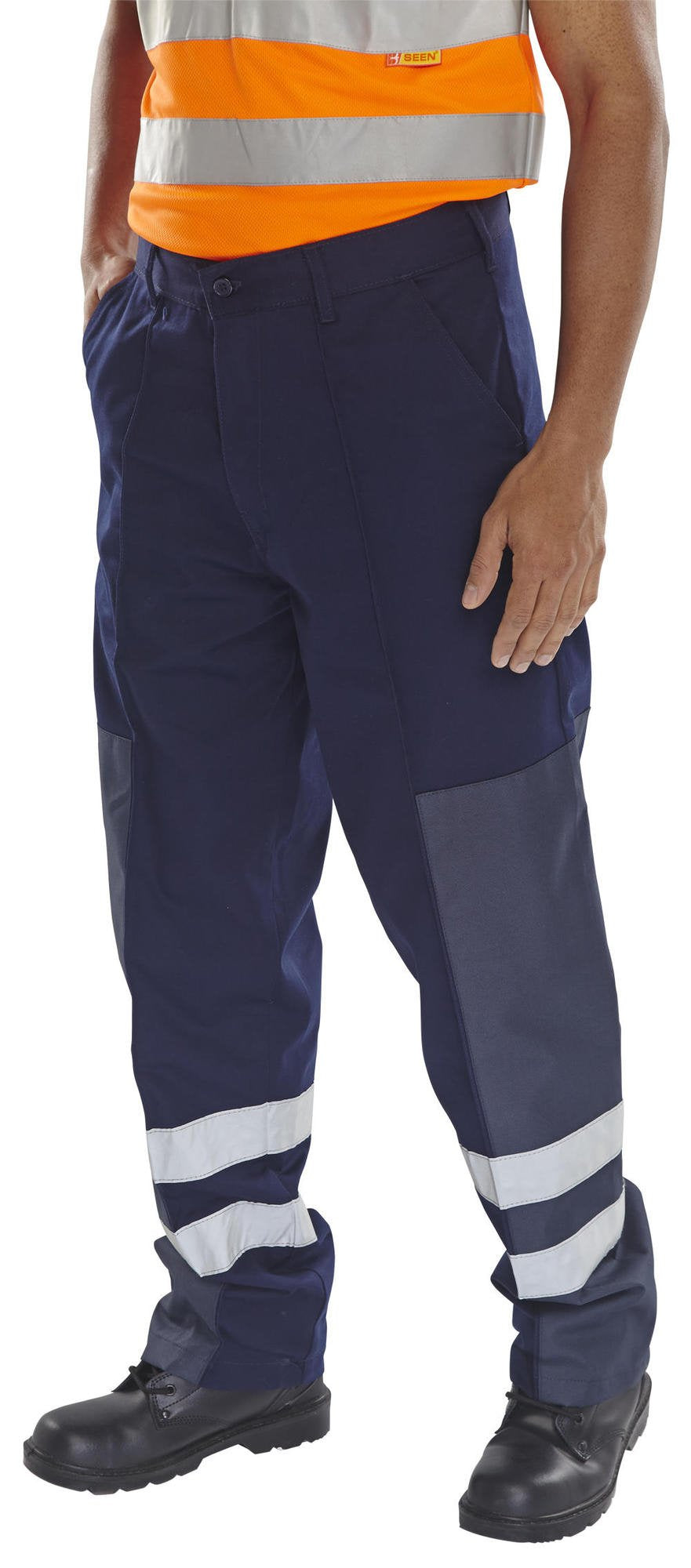 Beeswift Poly Cotton Nylon Patch Trousers Navy Blue 52