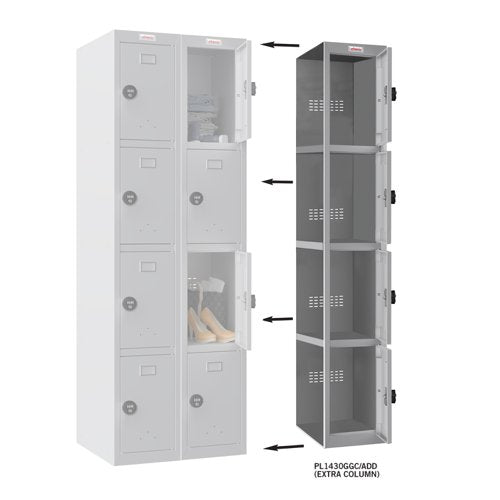 Phoenix PL Series Additional Add On Column 4 Door Personal Locker With Combination Lock Grey - PL1430GC/ADD  DD