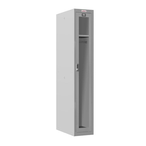 Phoenix PLC Series 1 Column 1 Door Personal Locker With Clear View Door and Electronic Lock Grey - PLC1130GGE DD
