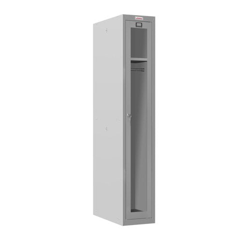 Phoenix PLC Series 1 Column 1 Door Personal Locker With Clear View Door and Key Lock Grey - PLC1130GGK DD