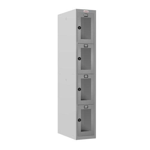 Phoenix PLC Series 1 Column 4 Door Personal Locker With Clear View Door and Combination Locks Grey - PLC1430GGC DD