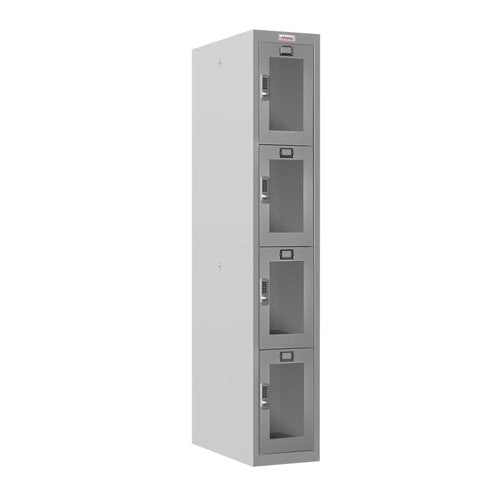 Phoenix PLC Series 1 Column 4 Door Personal Locker With Clear View Door and Electronic Locks Grey - PLC1430GGE DD