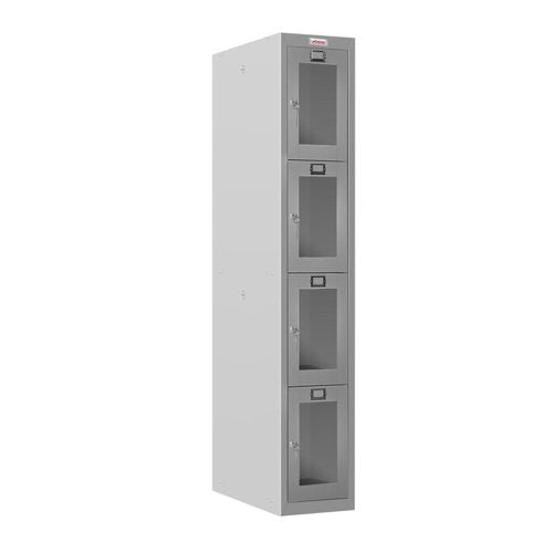 Phoenix PLC Series 1 Column 4 Door Personal Locker With Clear View Door and Key Lock Grey - PLC1430GGK DD