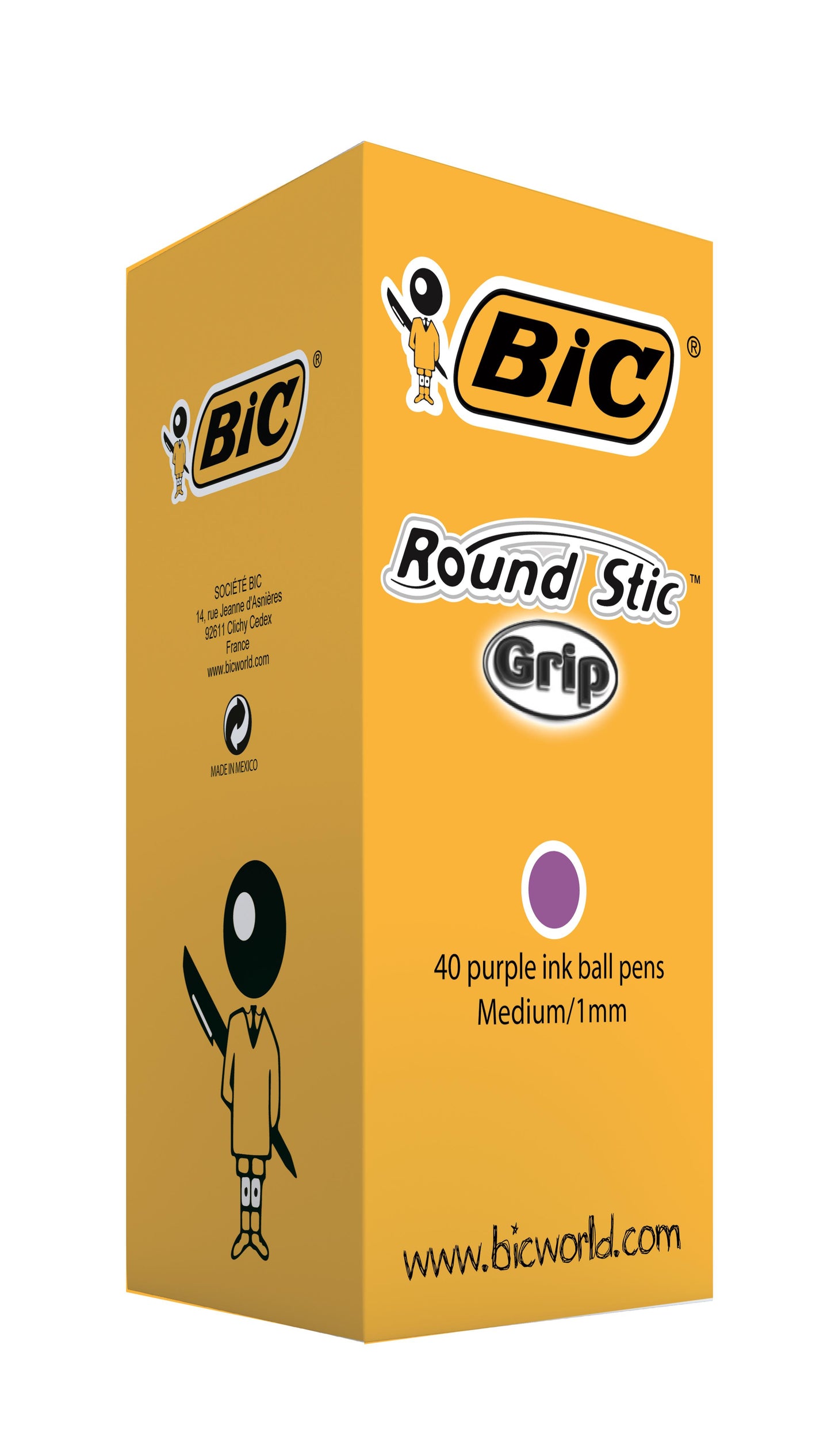 Bic Round Stic Grip Ballpoint Pen 1mm Tip 0.32mm Line Purple (Pack 40) - 920412