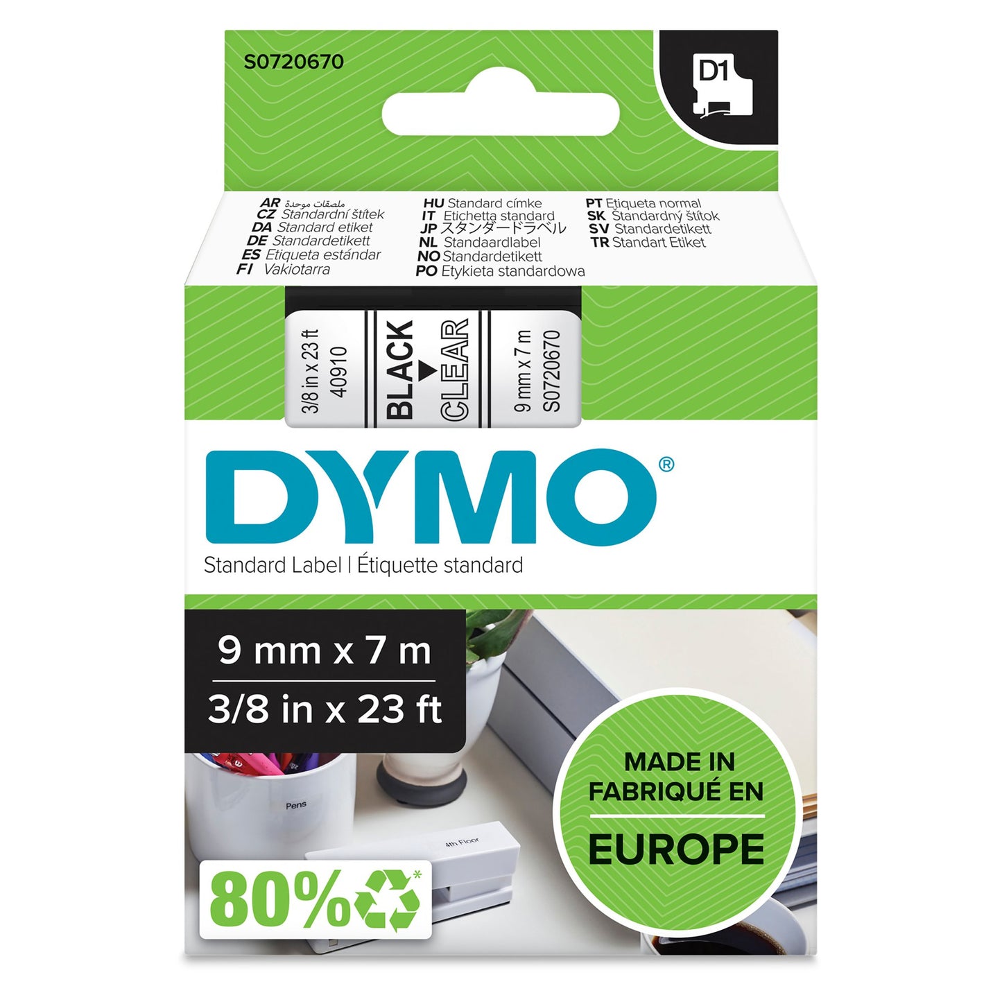 Original Dymo 40910|S0720670 DirectLabel-etikettes black on Transparent 9mm x 7m for Dymo D1 6-19mm/24mm/9-12mm/9-19mm/400 Duo