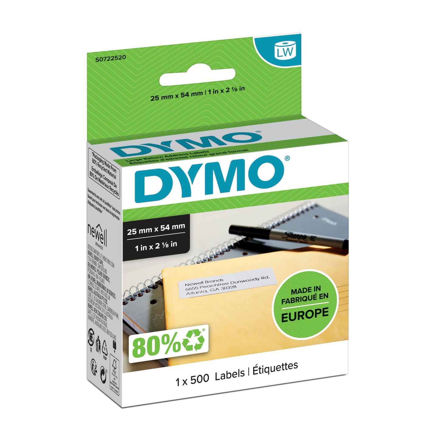 Original DYMO 11352 (S0722520) Returns Label 25 x 54mm