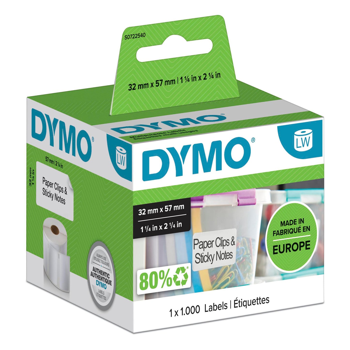 Original Dymo 11354/S0722540 DirectLabel-etikettes 57mm x32mm for Dymo 400 Duo/60mm