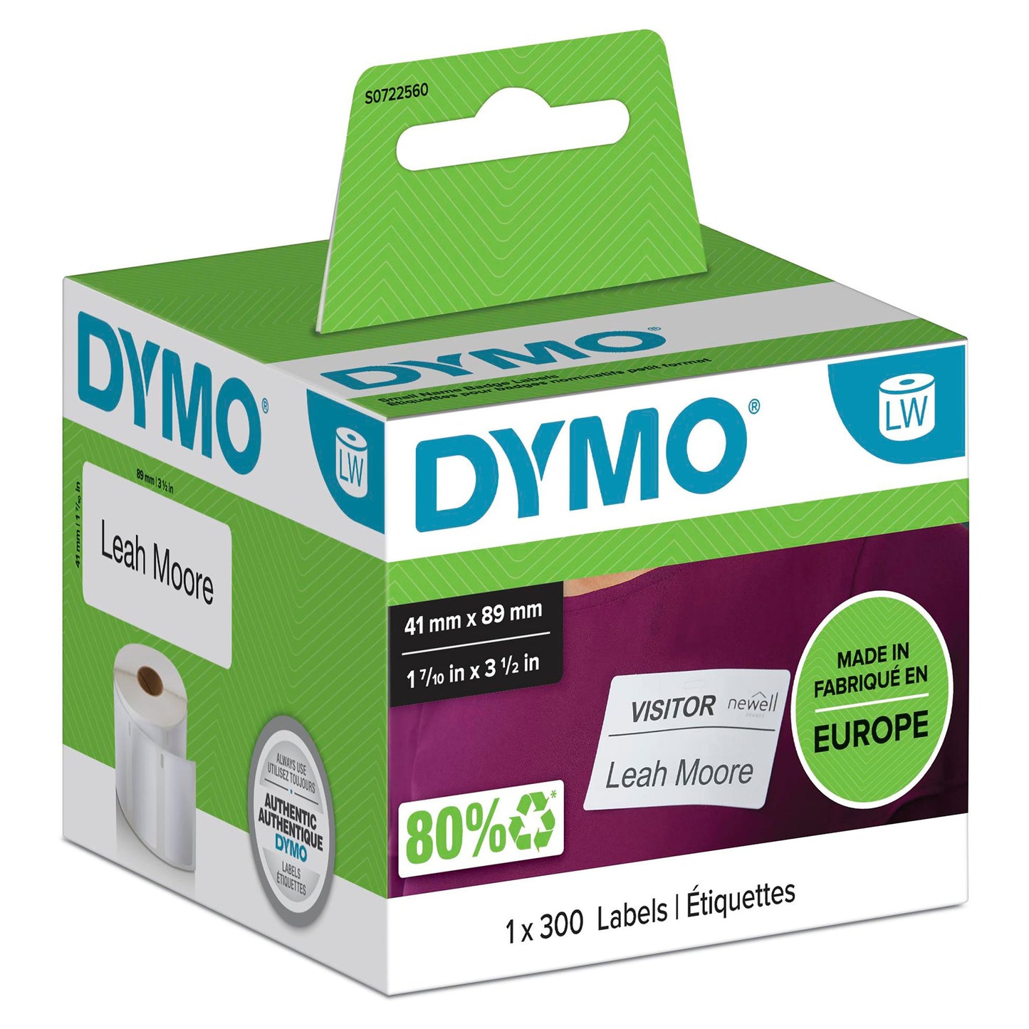 Original DYMO 11356 (S0722560) Name Badge Label White 89mm x41mm