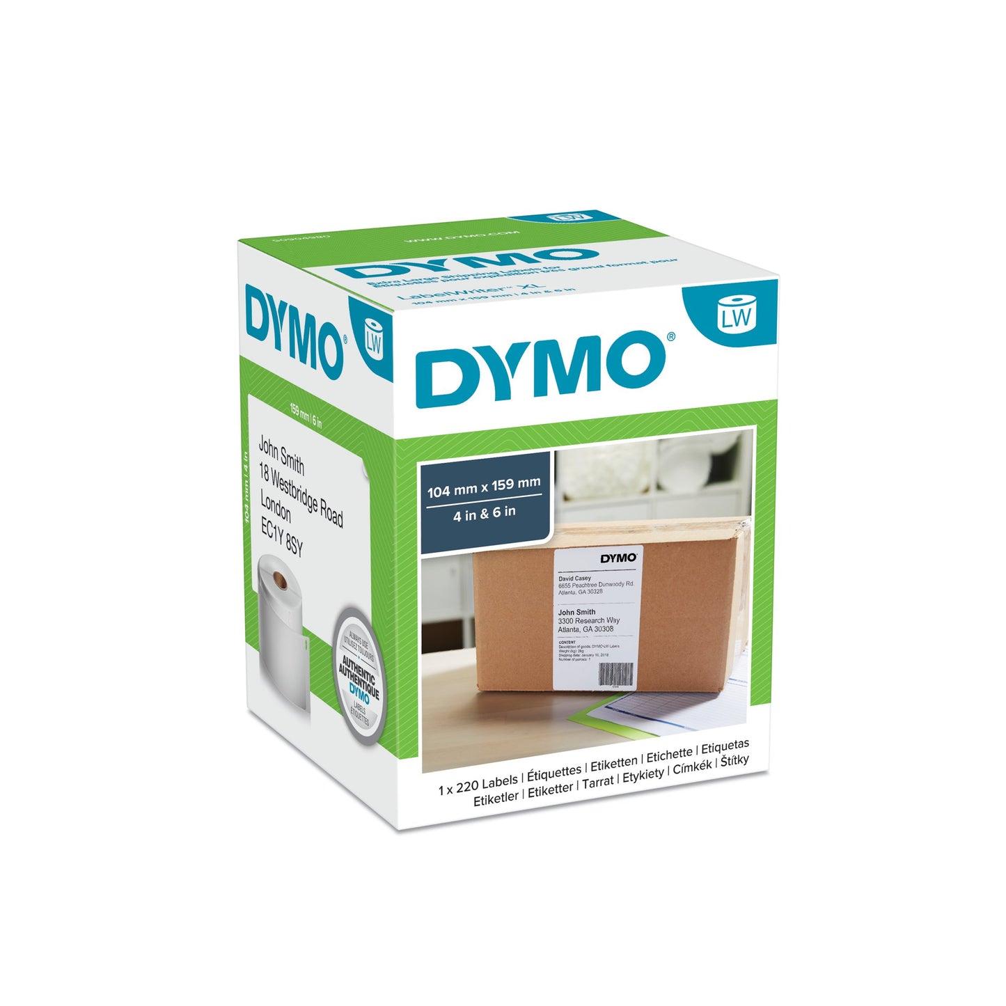 Original Dymo S0904980 DirectLabel-etikettes XL white 104mm x159mm Pack=220 for Dymo Etiketten 10cm