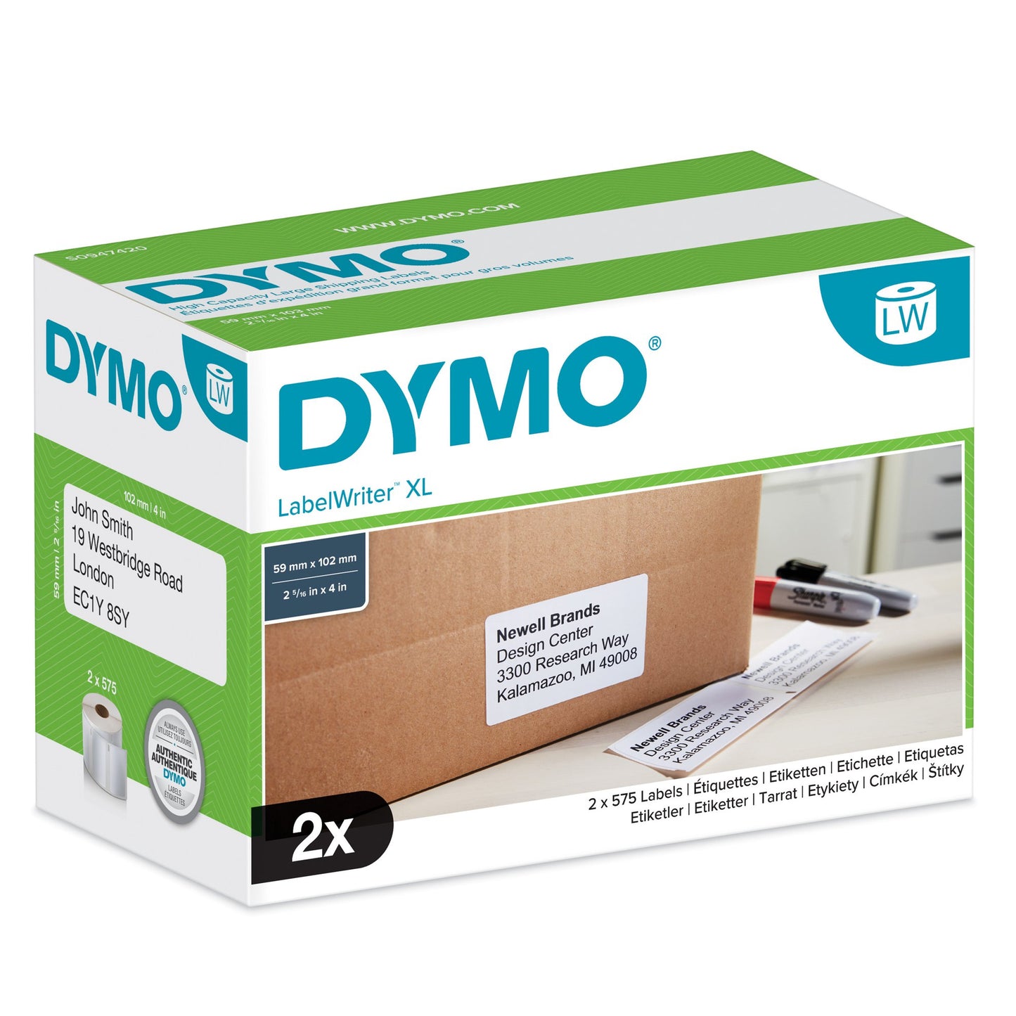 Original Dymo S0947420 DirectLabel etikettes 102mm x 59mm 2x575 for Labelwriter 4 XL