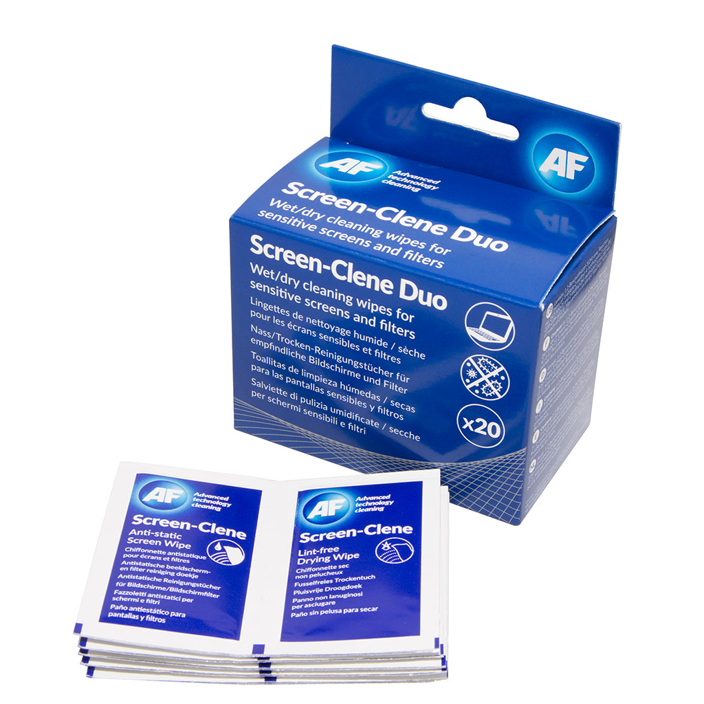 AF Screen-Clene Duo Wet/Dry Cleaning Wipes (Pack 20) SCR020