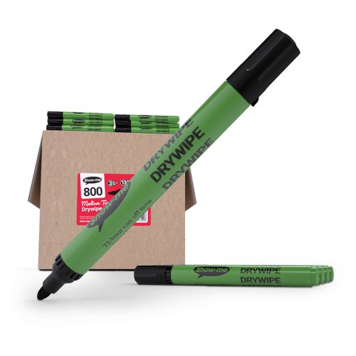 Show-me Medium Tip Slim Barrel Drywipe Marker Black (Pack 800) - SDP800 DD