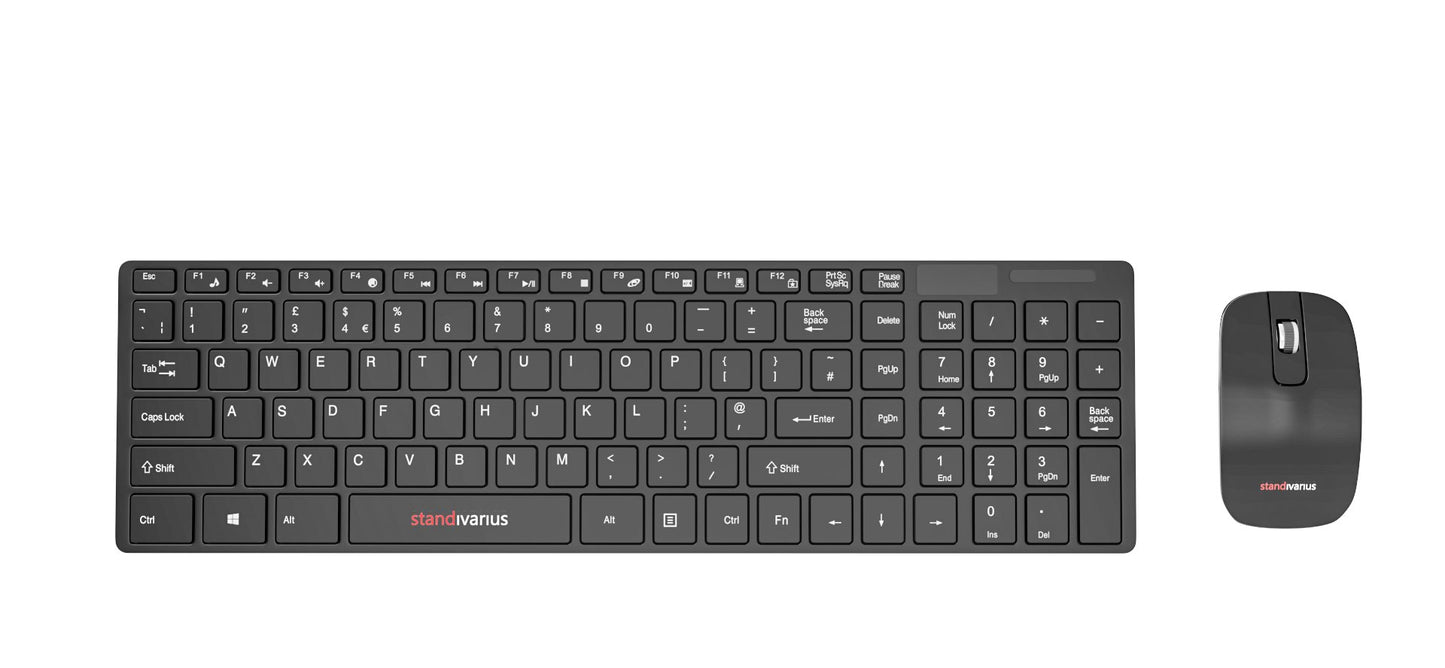 Compact Wireless Keyboard with Number pad and Mouse - Black