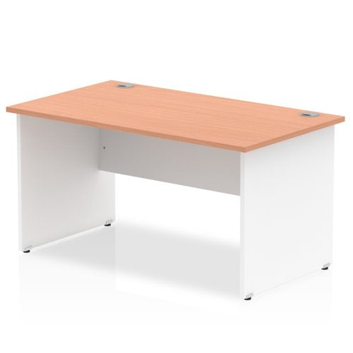 Impulse Straight Office Desk W1400 x D800 x H730mm Panel End Leg Beech Finish White Frame  - TT000009 DD