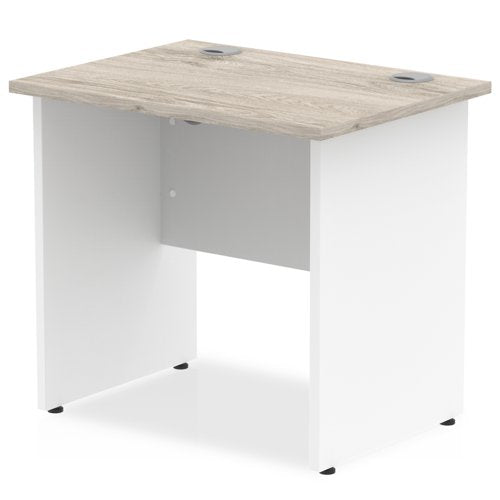 Impulse Straight Office Desk W800 x D600 x H730mm Panel End Leg Grey Oak Finish White Frame  - TT000147 DD
