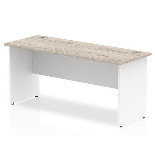 Impulse Straight Office Desk W1600 x D600 x H730mm Panel End Leg Grey Oak Finish White Frame  - TT000151 DD