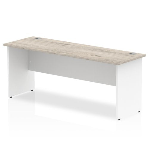 Impulse Straight Office Desk W1800 x D600 x H730mm Panel End Leg Grey Oak Finish White Frame  - TT000152 DD